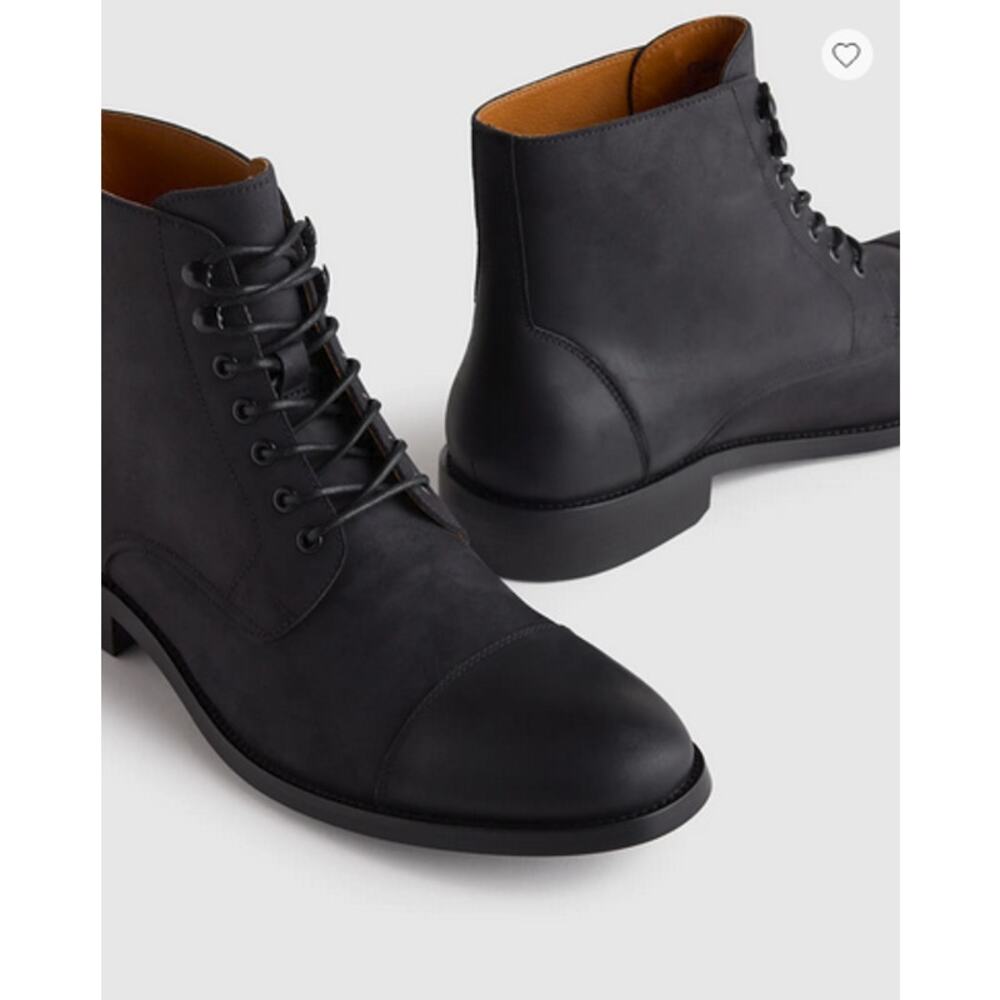 Crafted Leather Cap Toe Lace Up Boot Matte Black Size 9